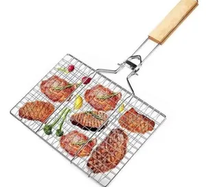 Classy Portable Barbeque Grill Net With Wooden Handle