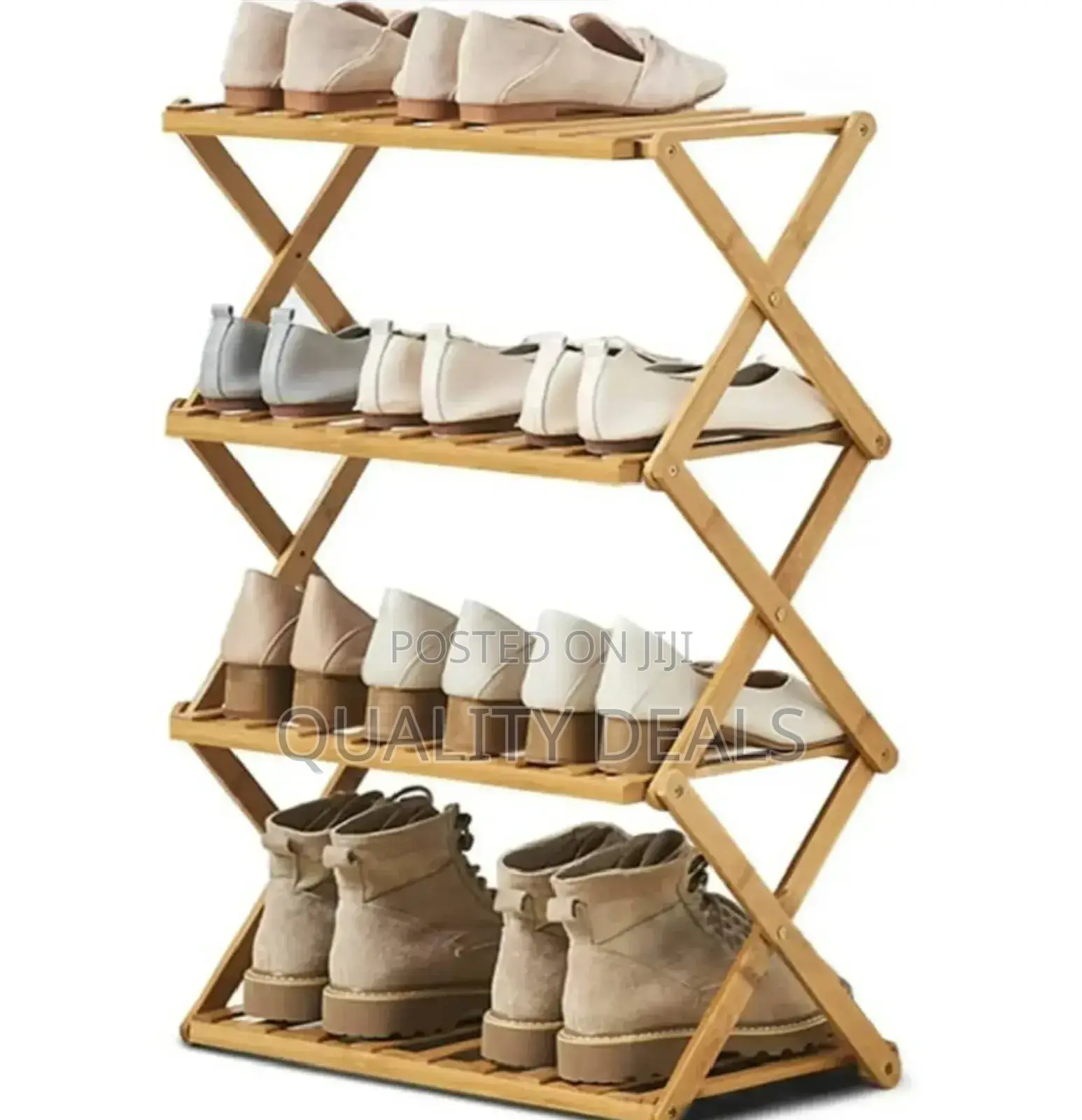 4 Tier Bamboo Wooden Foldable Shoe Rack