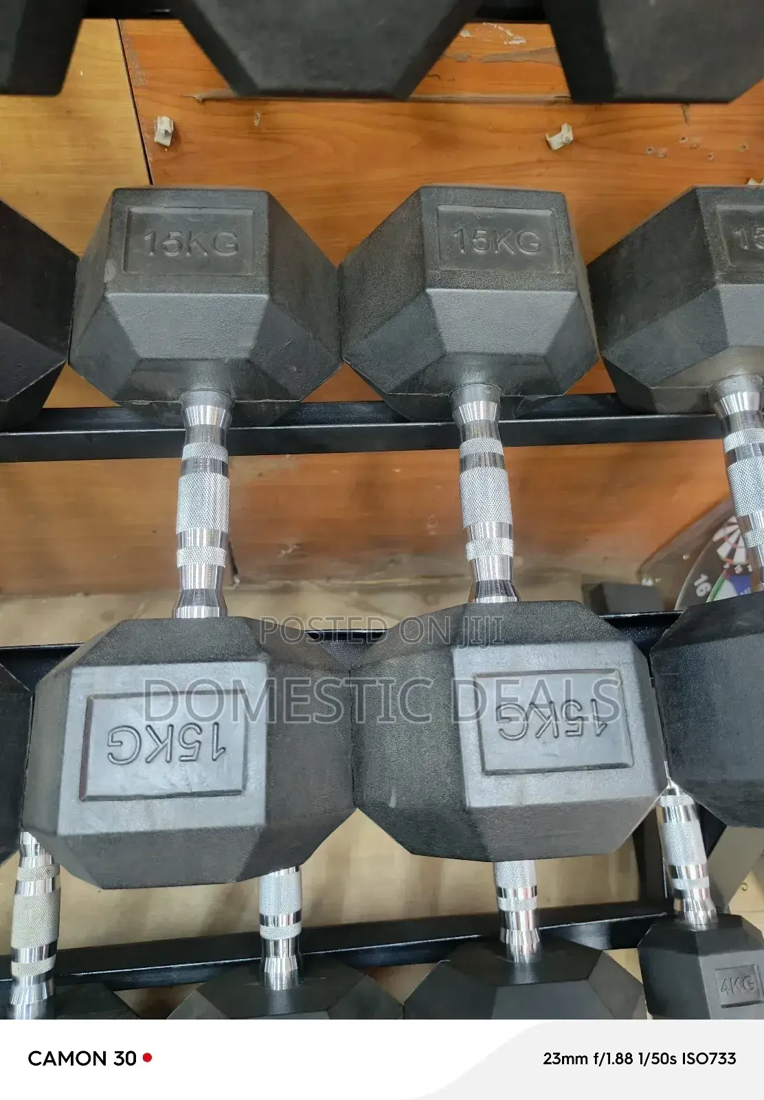 Pair of 15kg Hex Black Dumbells