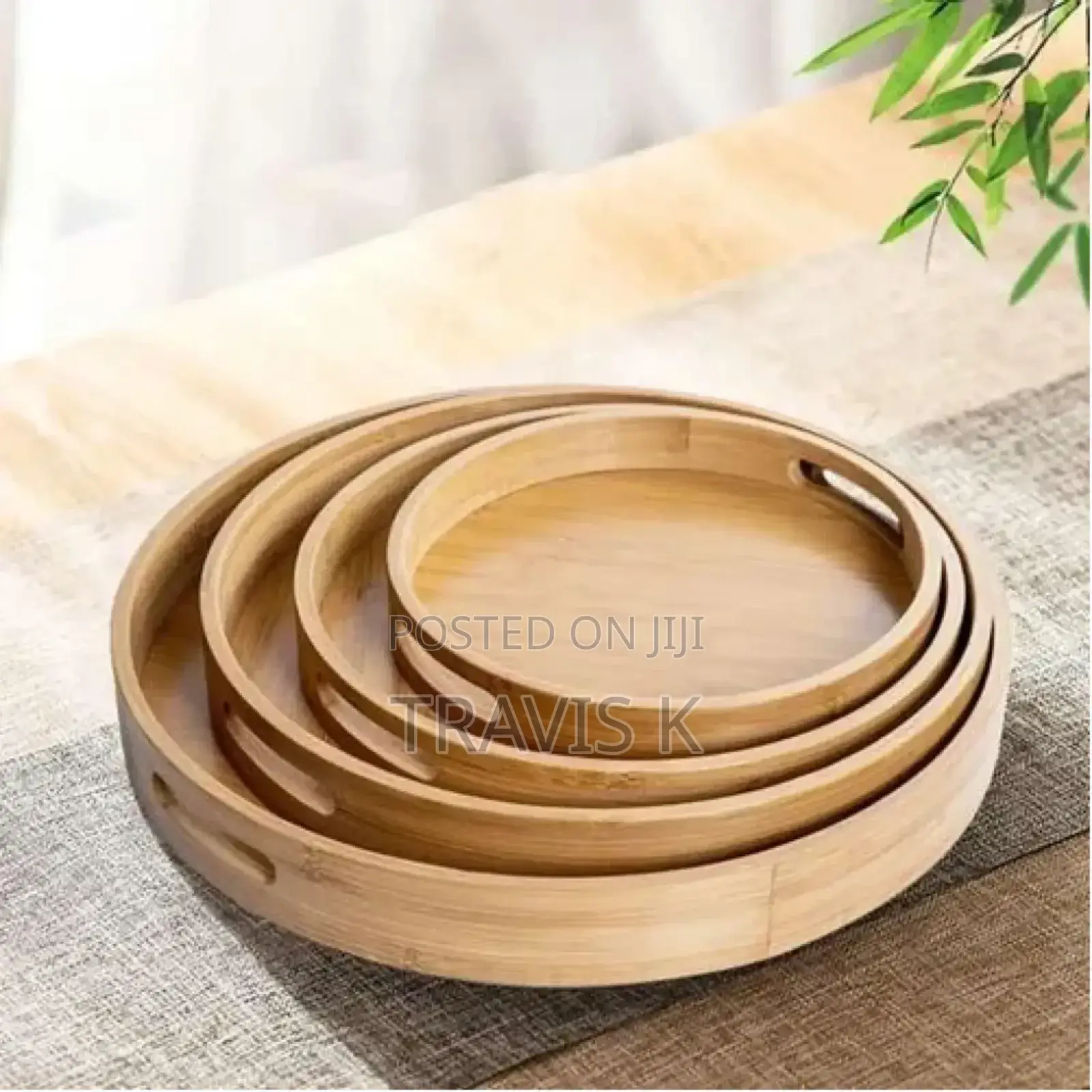 4pcs Bamboo Wooden Serving Round Trays
