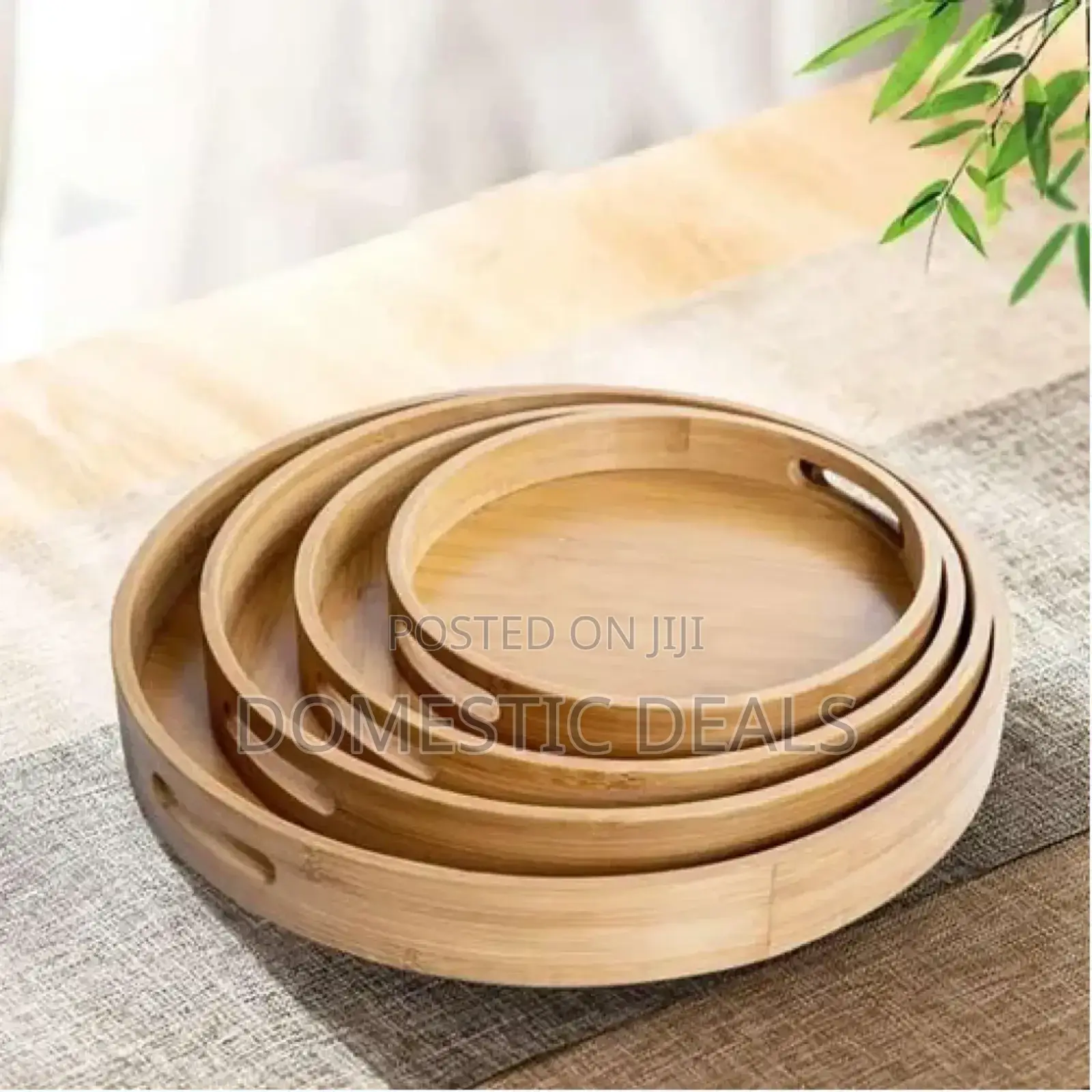 4pcs Bamboo Wooden Serving Round Trays