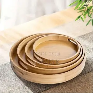4pcs Bamboo Wooden Serving Round Trays