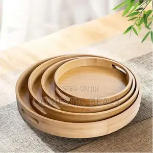 4pcs Bamboo Wooden Serving Round Trays