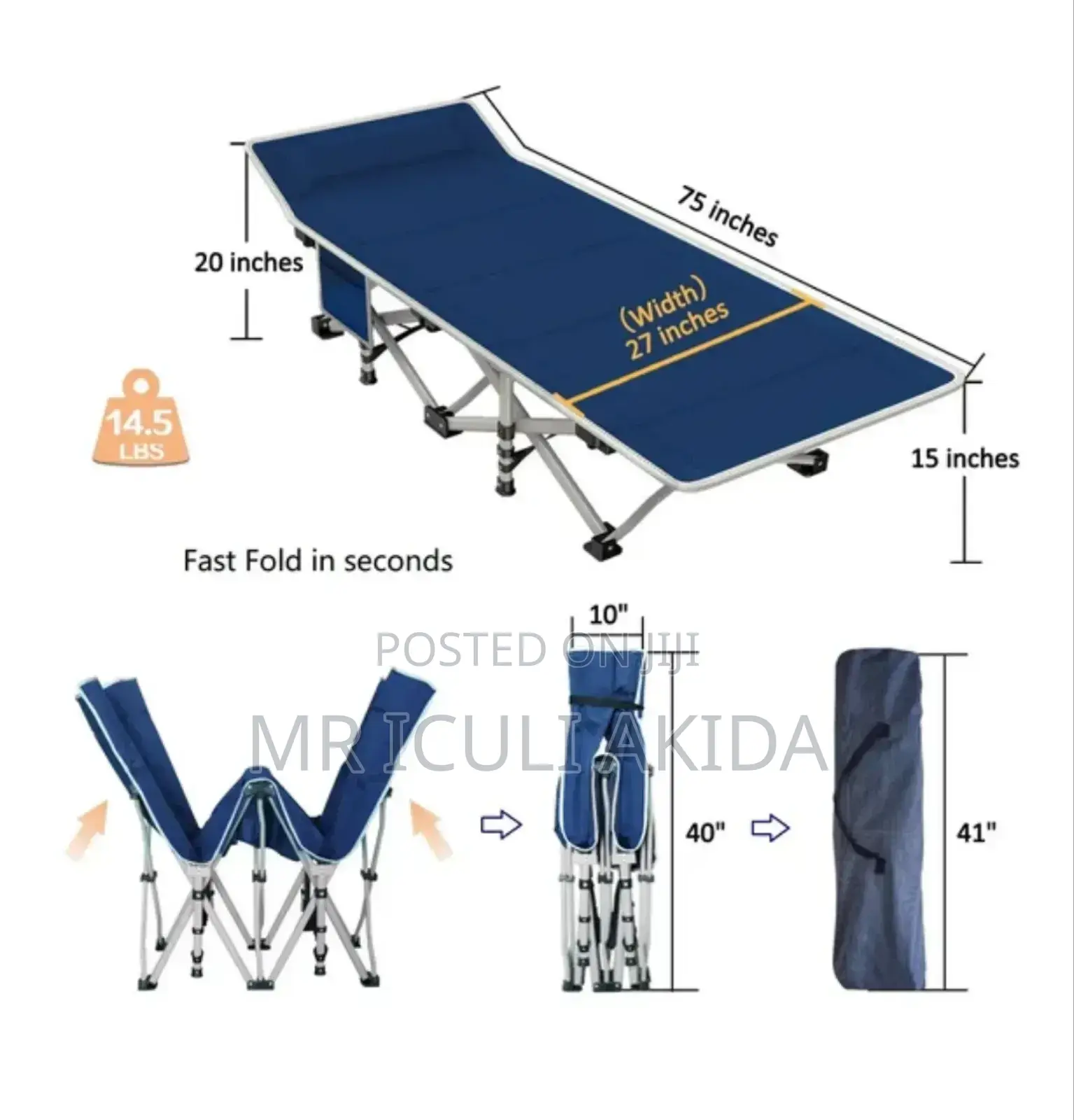 Travel Aluminium Folding Fabric Oxford Cloth Camping Bed