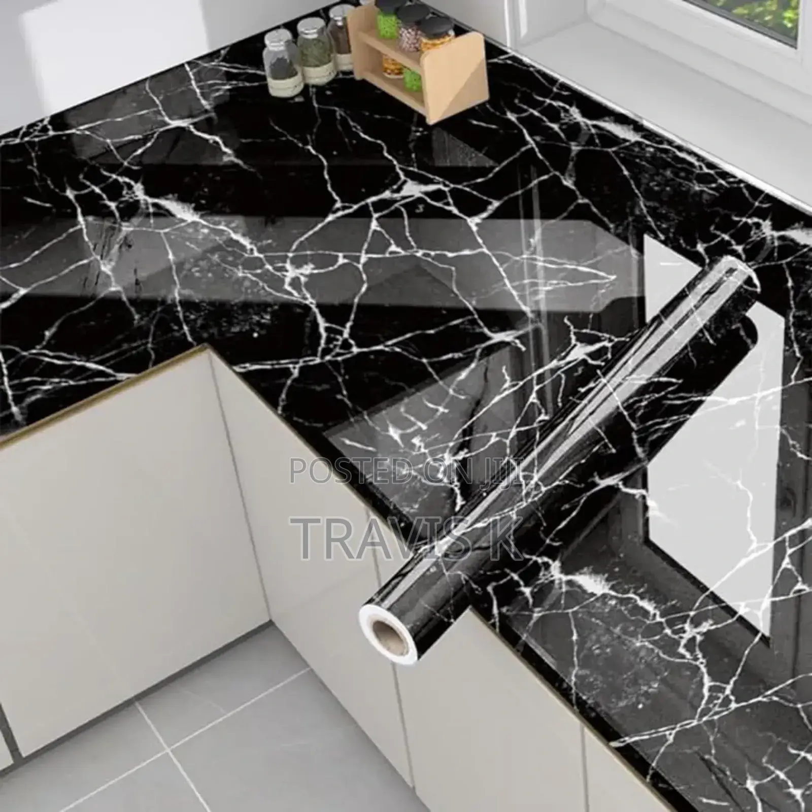 Self Adhesive Black Marble Kitchen Wallpaper