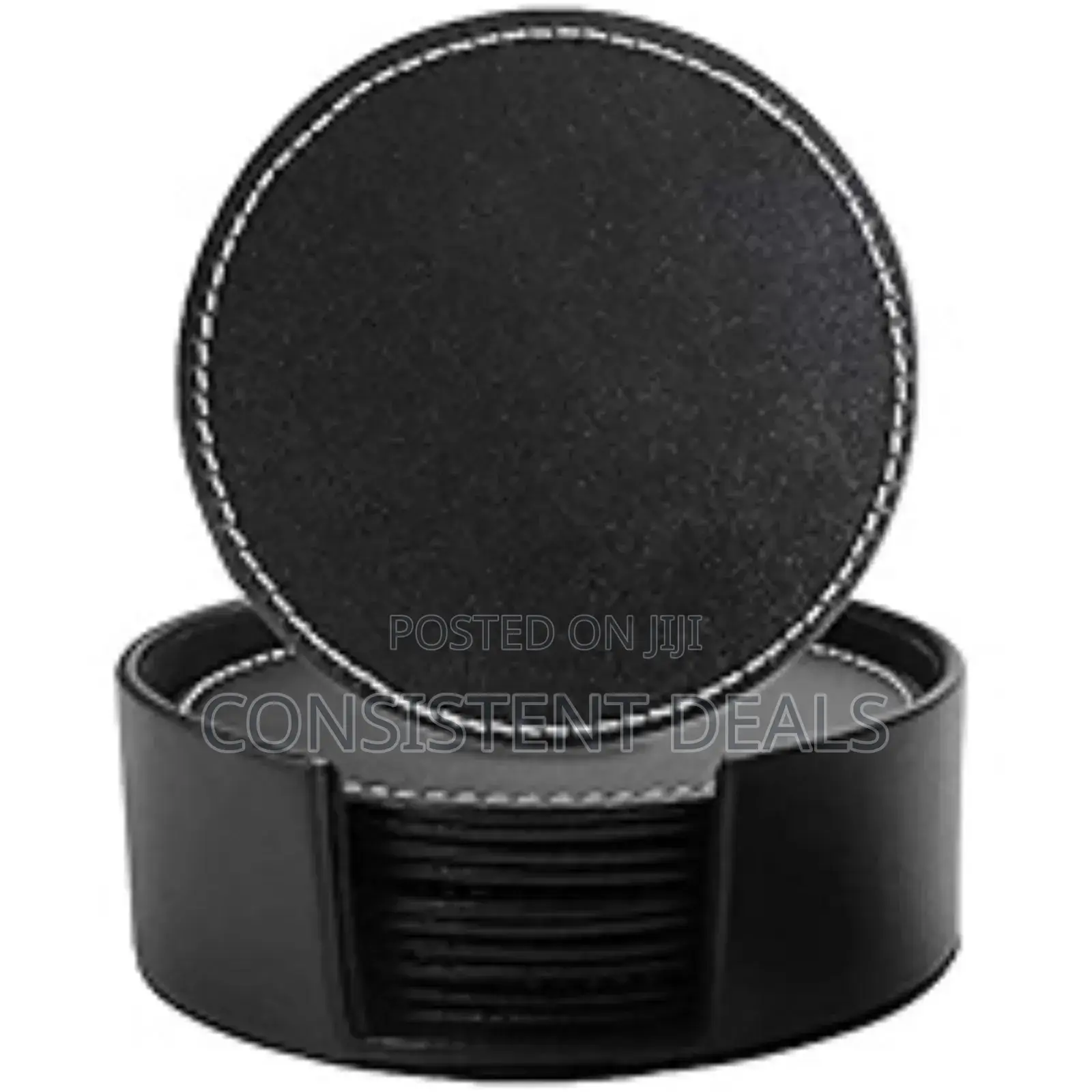 Coffee Cup Black Leather Coaster