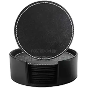 Coffee Cup Black Leather Coaster