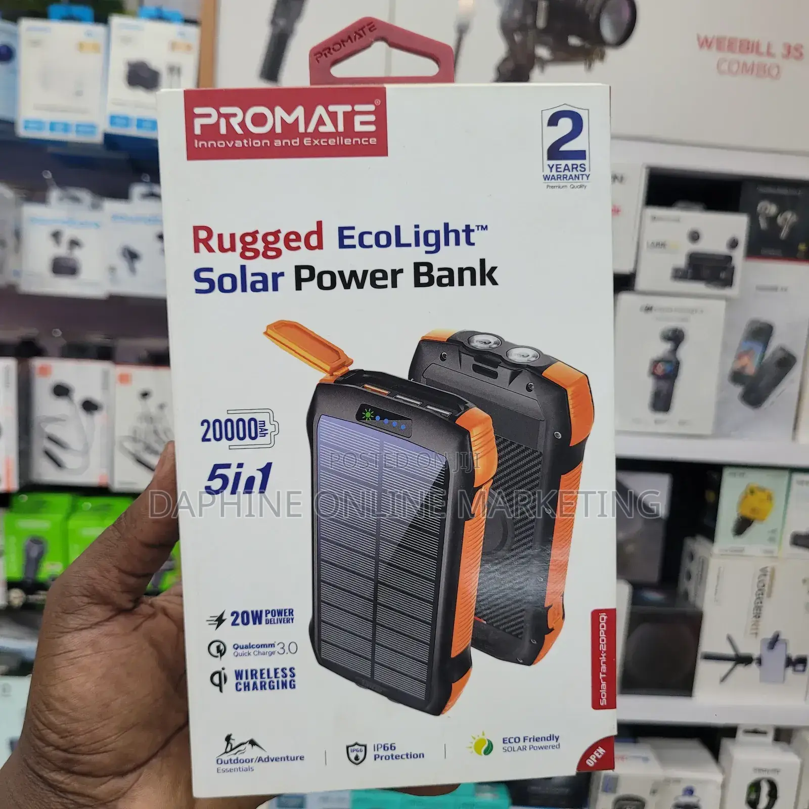 Promate (5 in 1) 20000mah Solar Power Bank