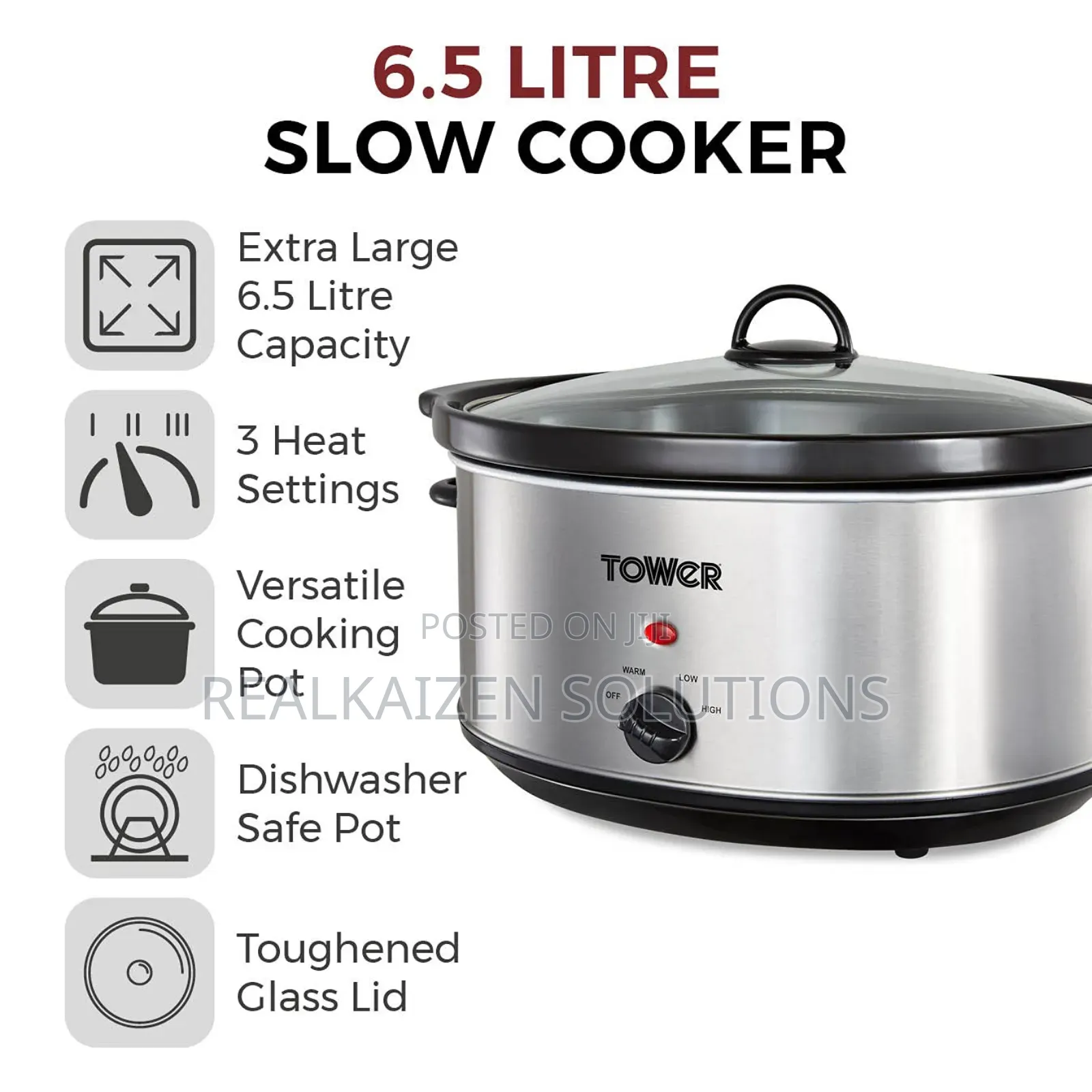 UK TOWER 6.5 Litre Stainless Steel Slow Cooker With
300w