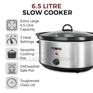 UK TOWER 6.5 Litre Stainless Steel Slow Cooker With
300w
