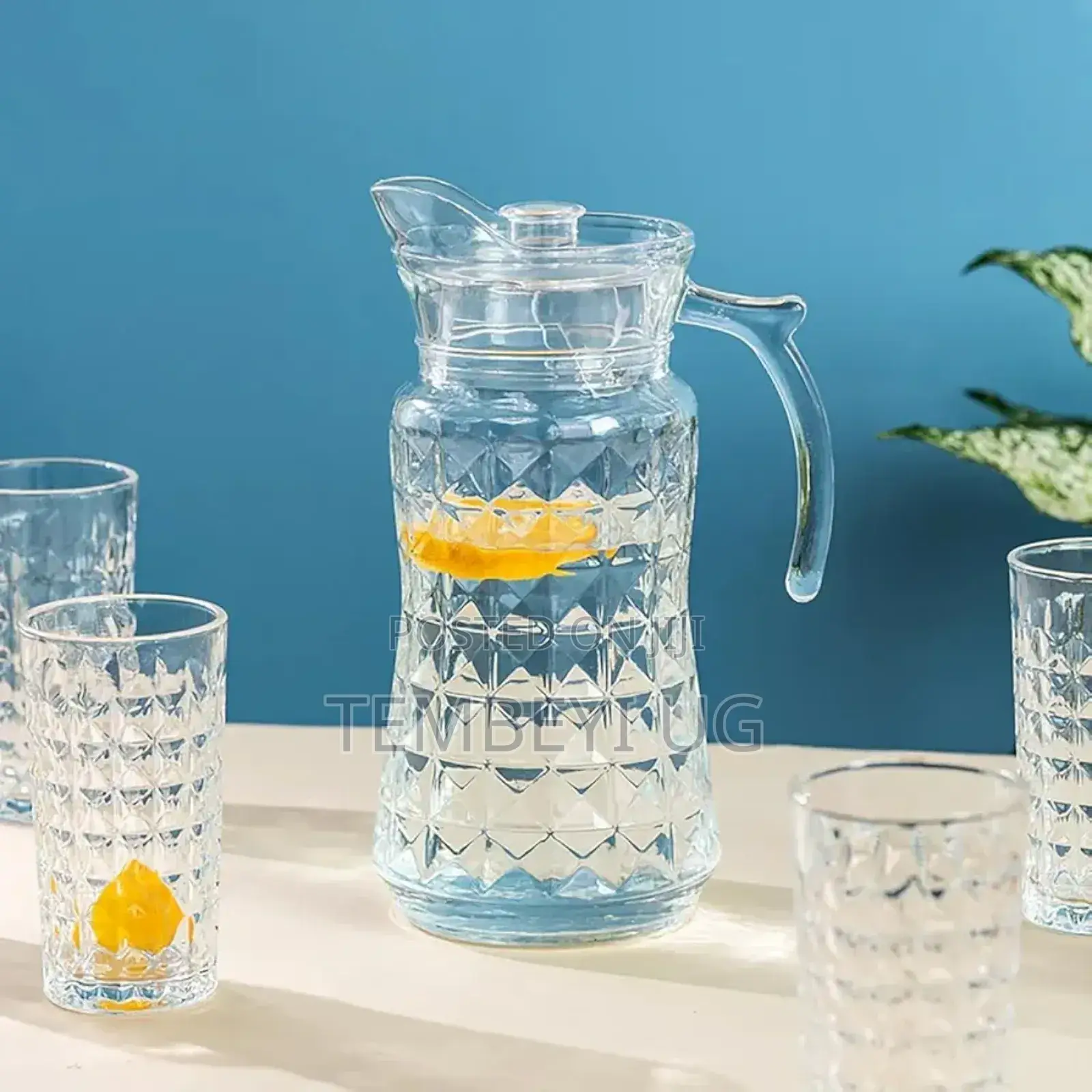 Water Set. Set of 6 Glasses and Pitcher, Serving Jug