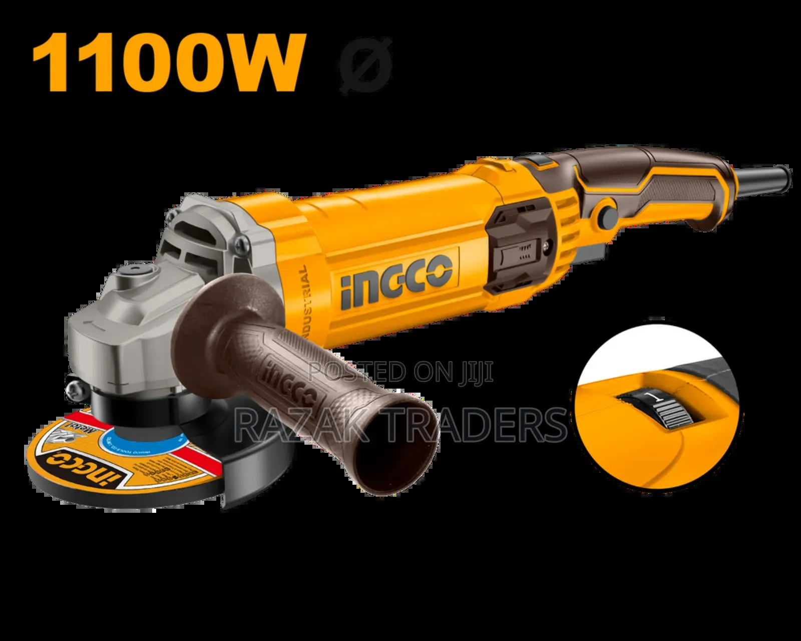 Ingco Angle Grinder - 1100W, 125mm Disc, Adjustable RPM