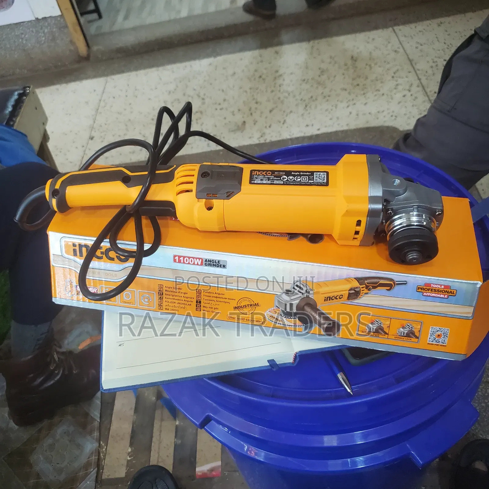 Ingco Angle Grinder - 1100W, 125mm Disc, Adjustable RPM