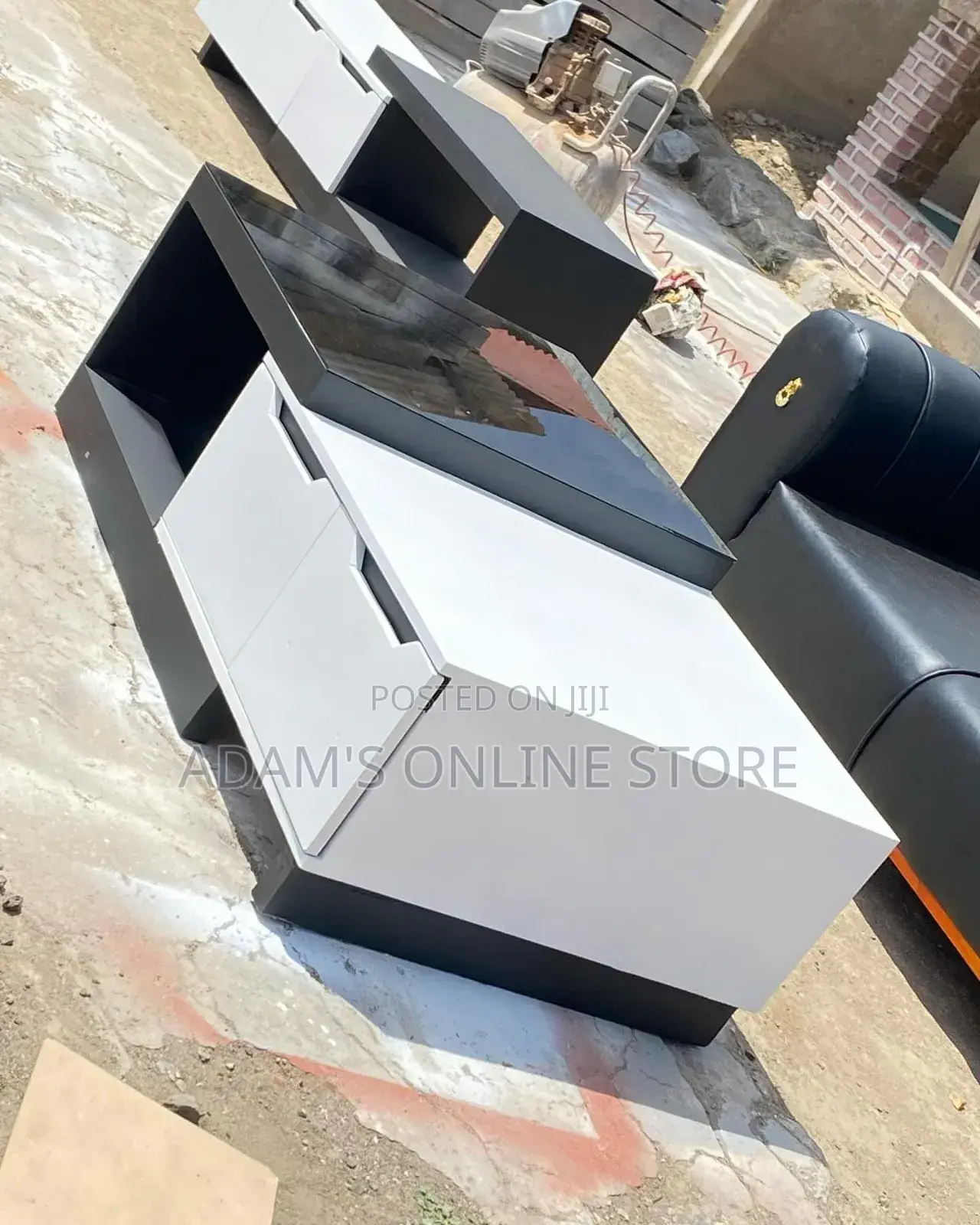 White and Black Glass Center Table With Two Drawers