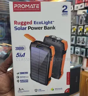 Promate (5 in 1) 20000mah Solar Power Bank