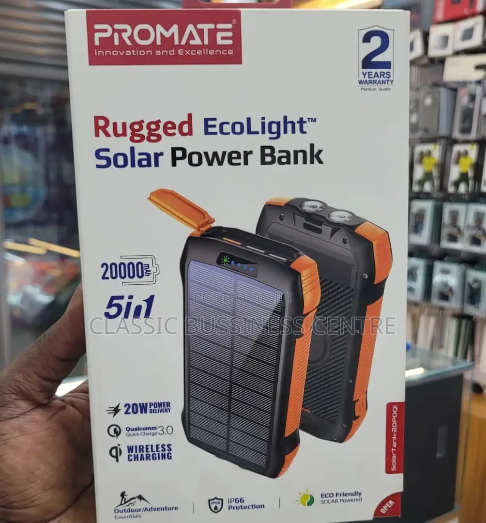 Promate (5 in 1) 20000mah Solar Power Bank