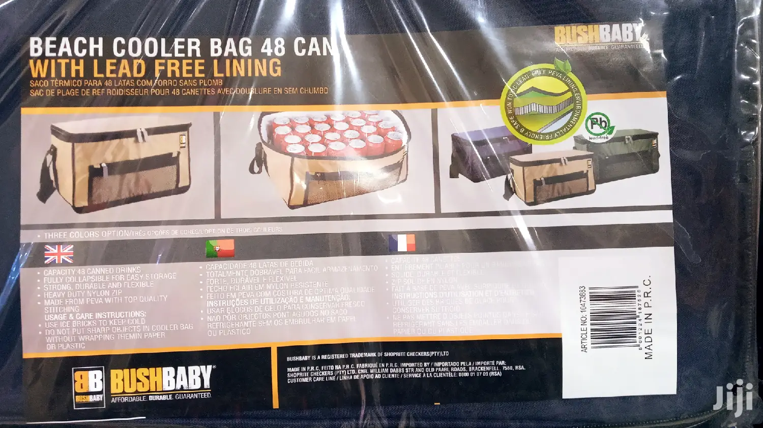 Bush Baby Beach Cooler Bag With Lead Free Lining 48cm