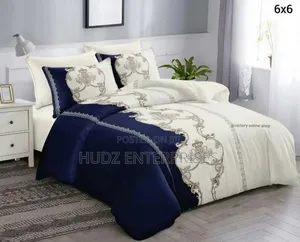 4pc Duvet 6x6 Navy Blue and Cream