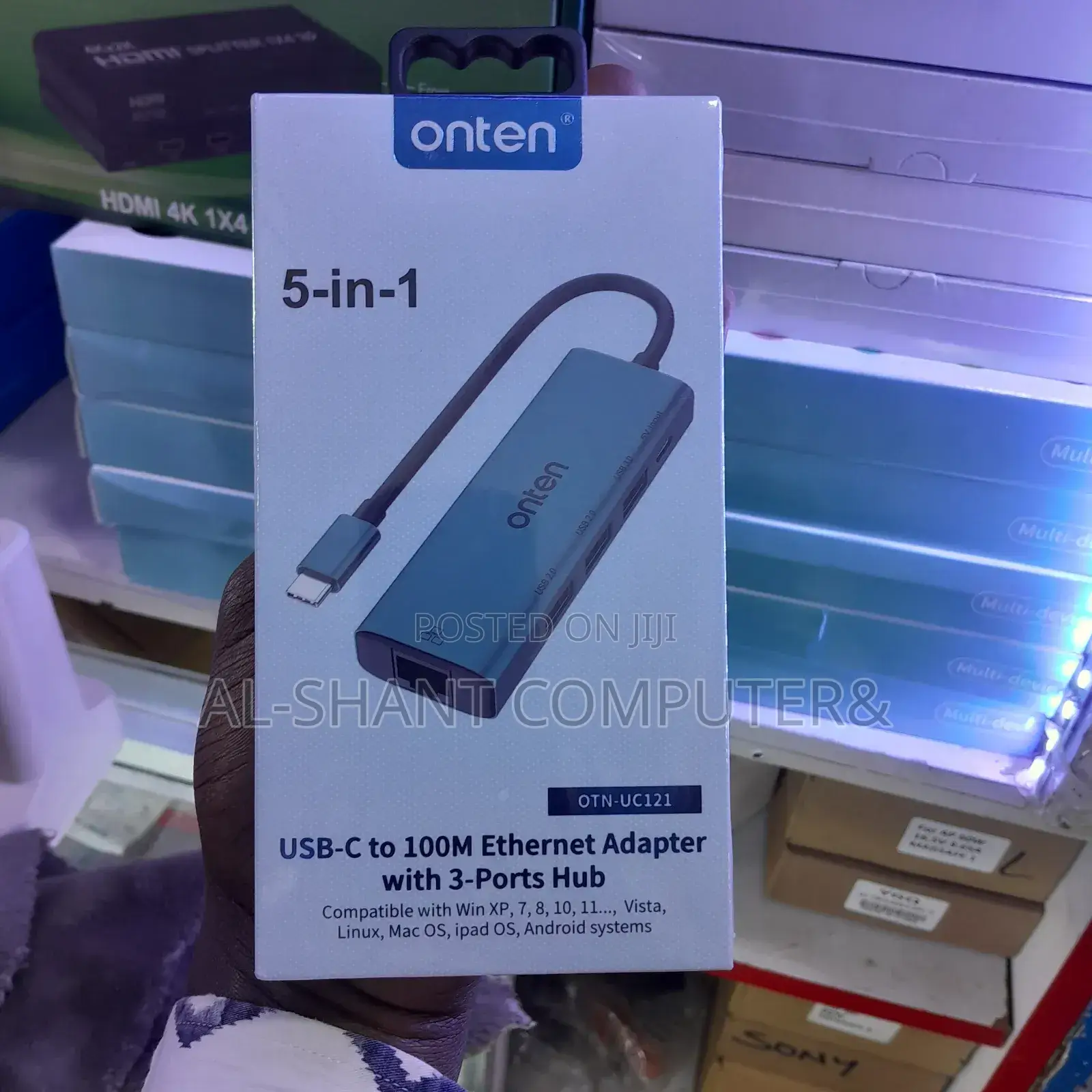 Onten Usb-C to 100M Ethernet Adapter With 3 USB Port Hub