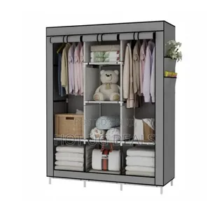 3 Column Cloth Wardrobe- Blue, Not Assembled