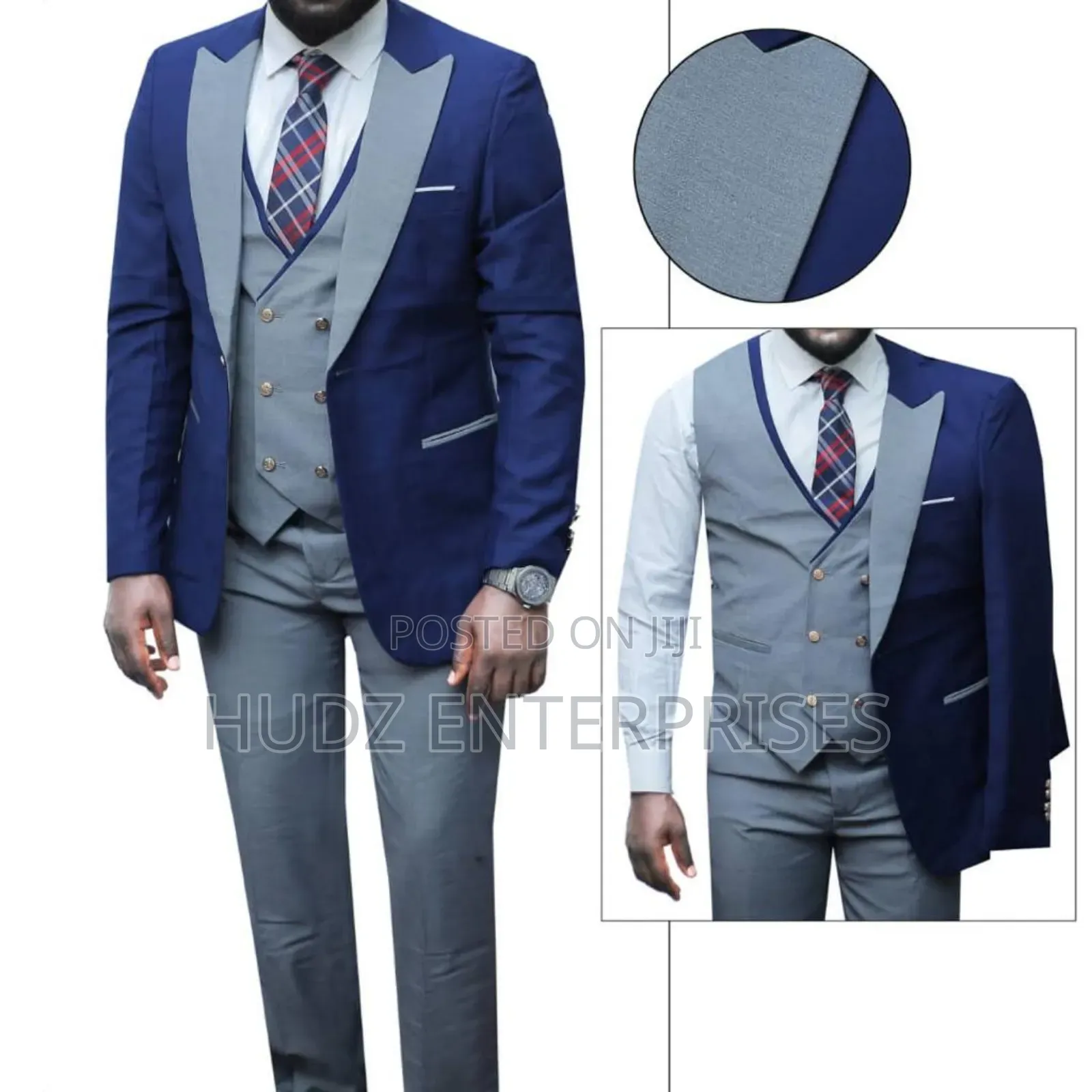 Double Colours Suit Navy Blue and Grey