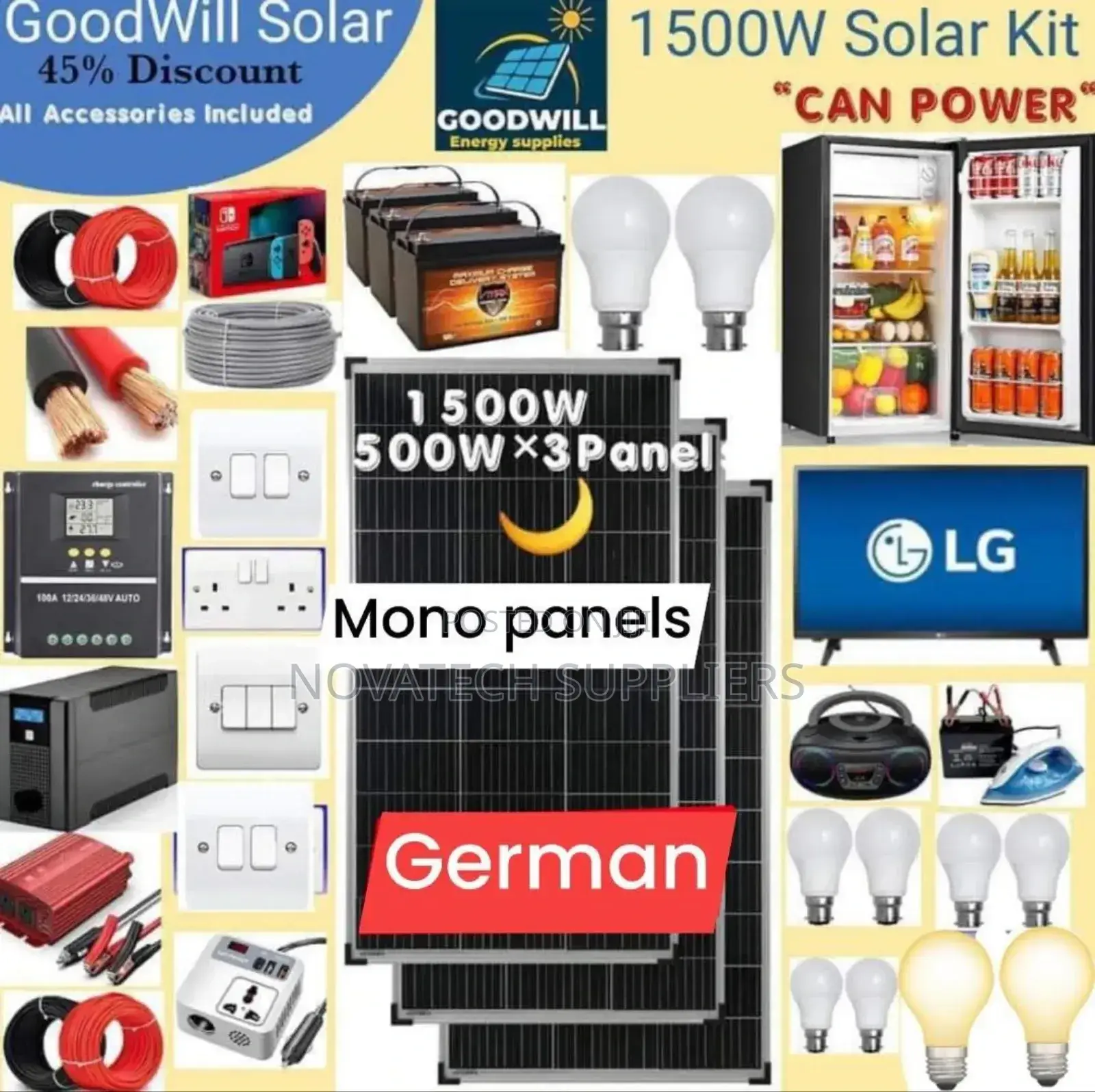 1500W Solar Energy Complete System/ Germany Made.