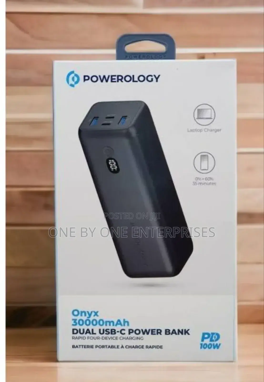 Powerology Onyx 30000mah Dual USB-C Power Bank 100WPD Black