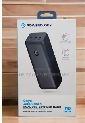 Powerology Onyx 30000mah Dual USB-C Power Bank 100WPD Black