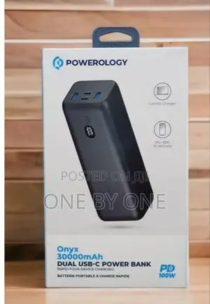 Powerology Onyx 30000mah Dual USB-C Power Bank 100WPD Black