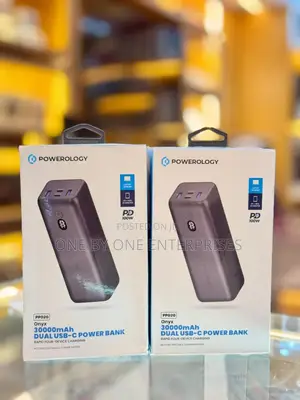 Powerology Onyx 30000mah Dual USB-C Power Bank 100WPD Black