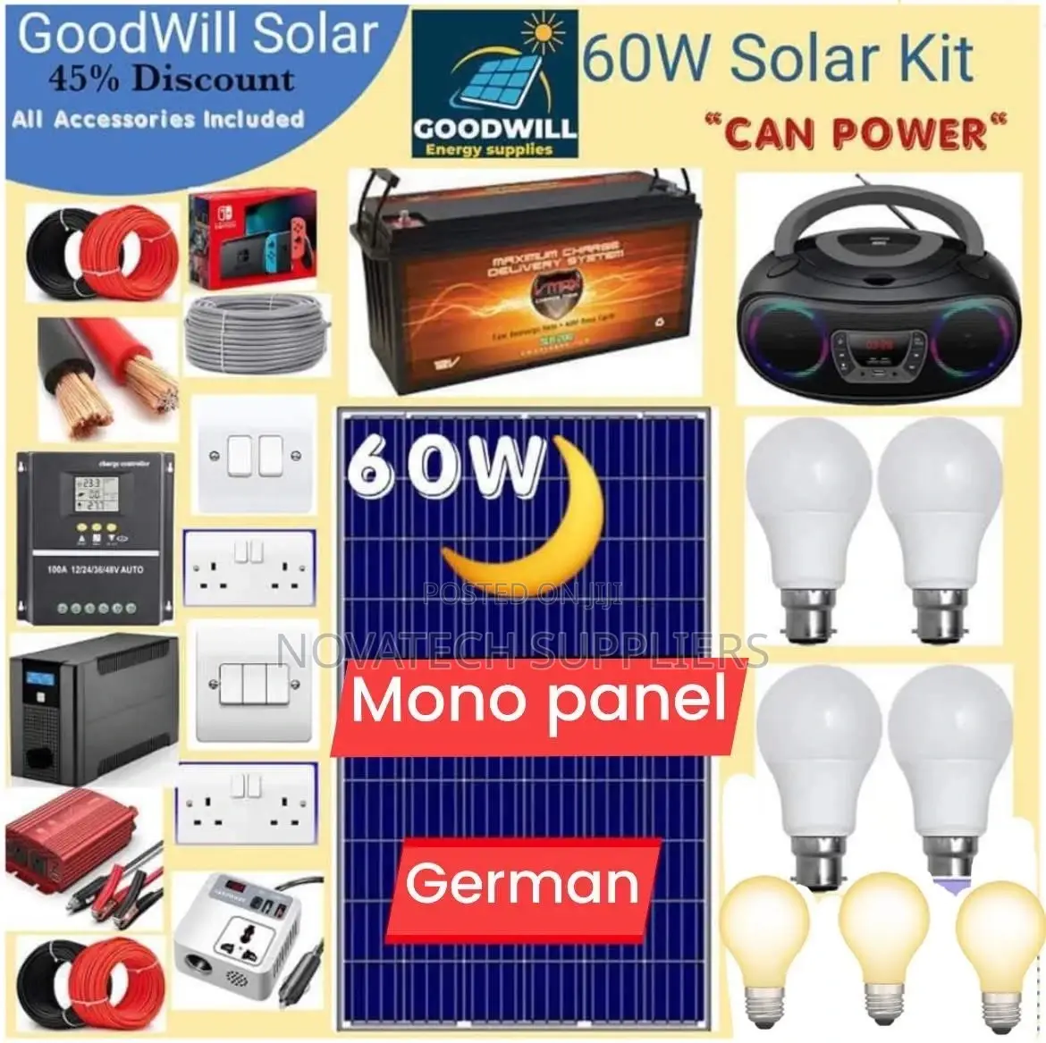 60W Solar Energy System Complete Kit