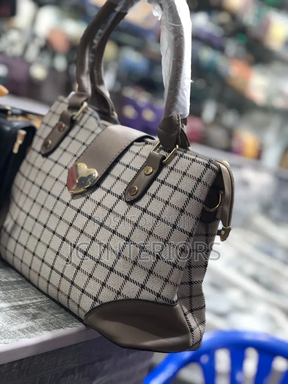 Grey Cream Checked Bags