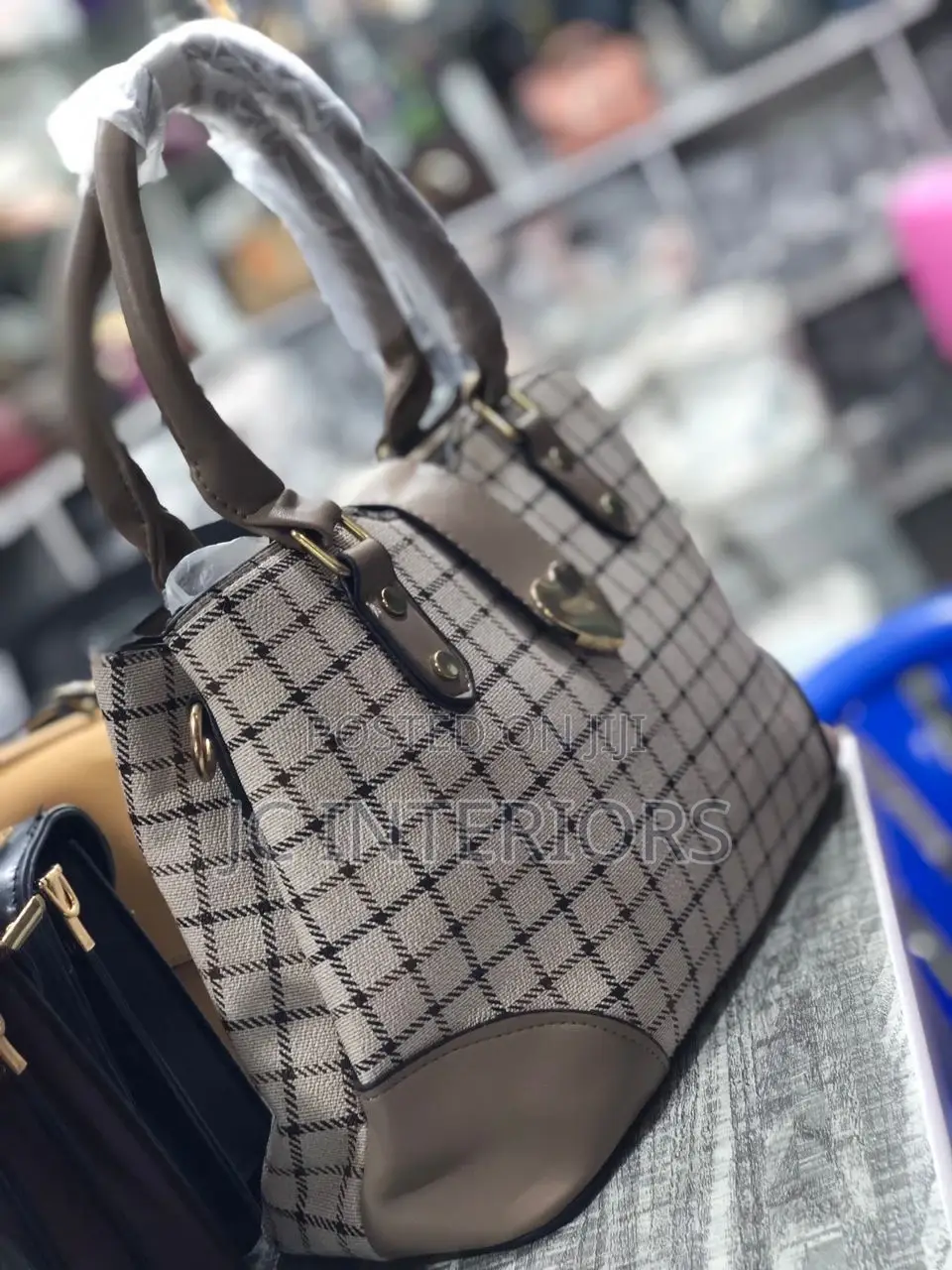Grey Cream Checked Bags