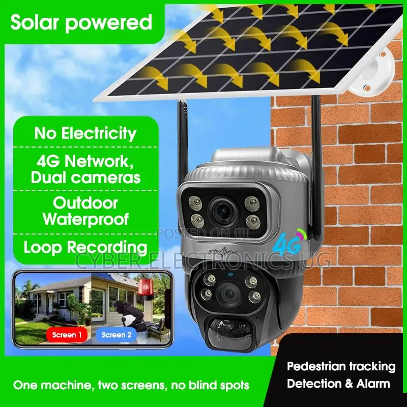 4g Simcard Solar Dual Lens Ip Camera PTZ Security Wireless CCTV