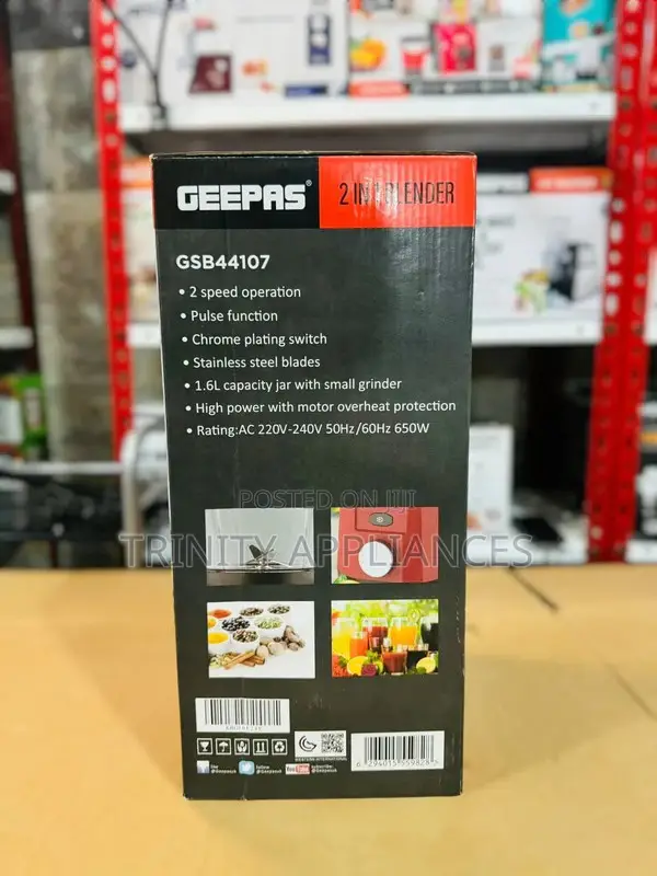 Geepas 1.6L 2 in 1 Blender 650w-Gsb44107