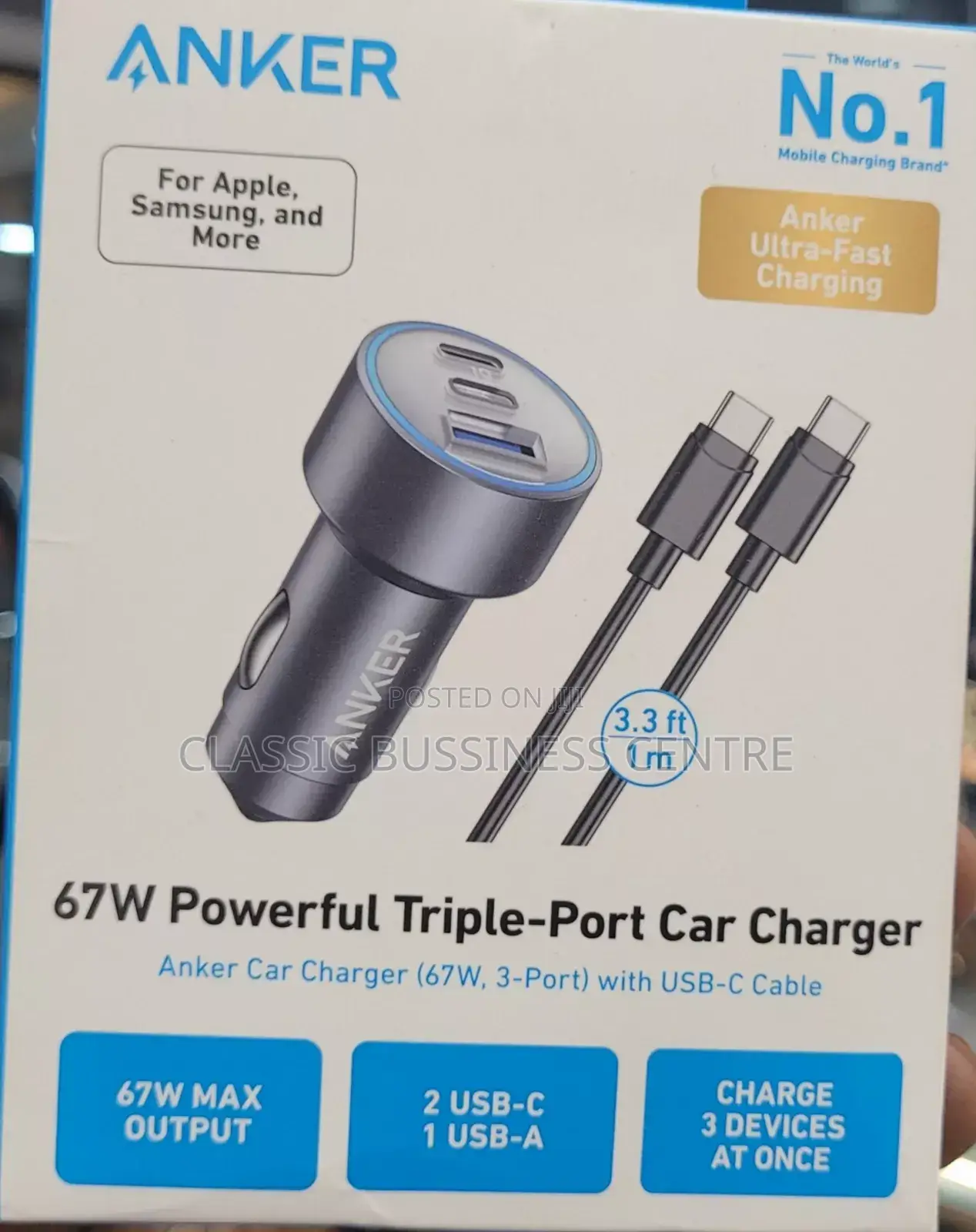 67w Dual Pd Car Phone Charger/ Anker Super Fast Car Adapter
