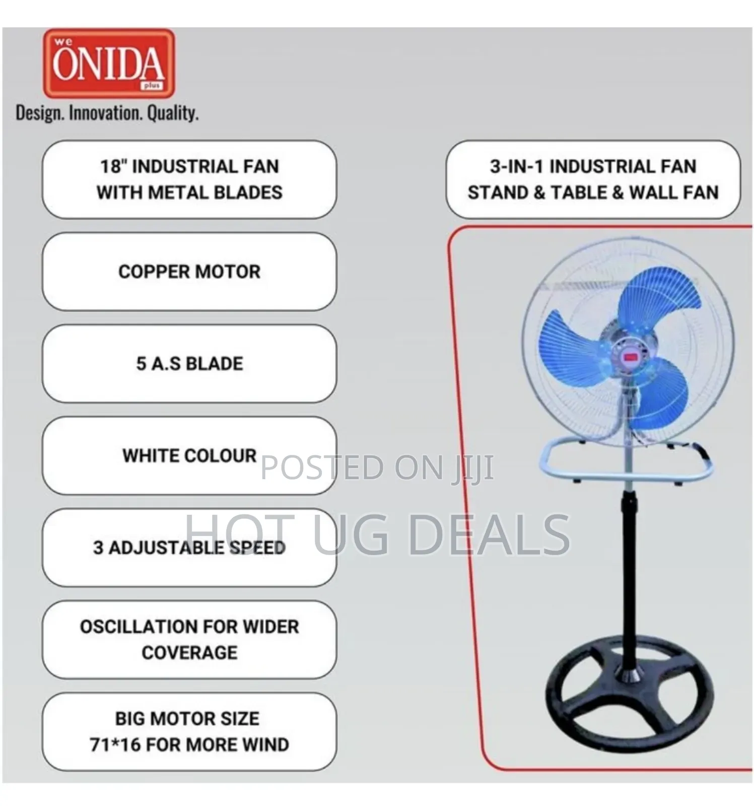 3 In 1 18 Inch Stand Fan - Silver Black