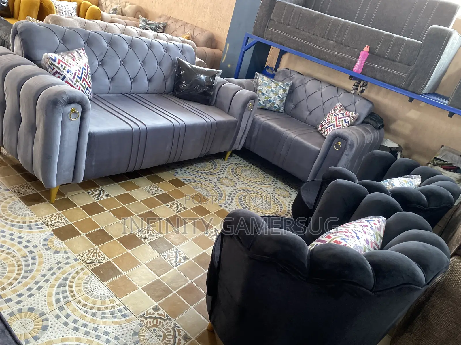 A Classy Sofa Set in Gray and Black Color Readily Available
