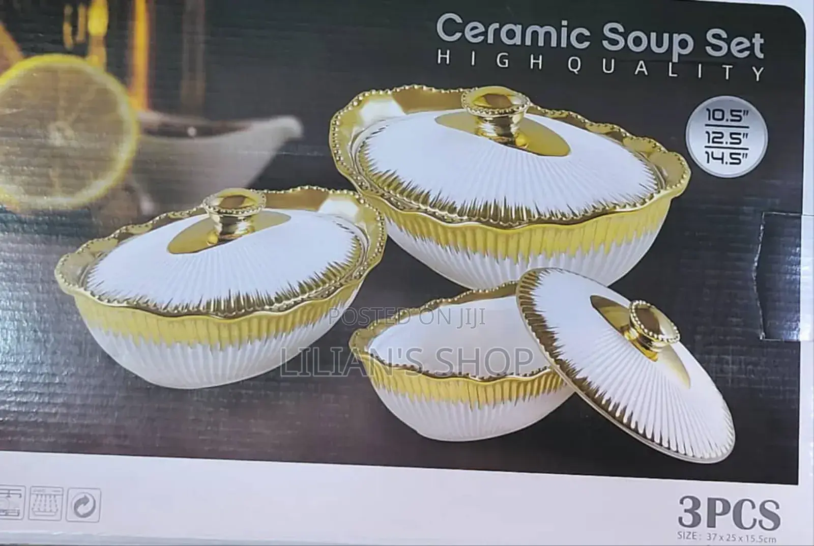 3pcs Ceramic Soup Set With Covers