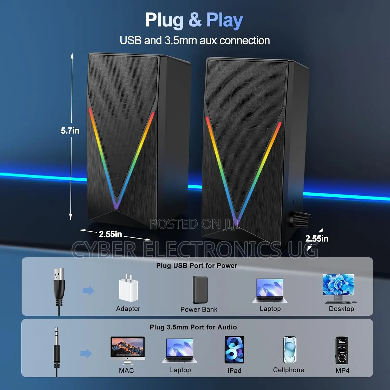 Portable Computer Bass Speakers USB Powered With Aux Pin