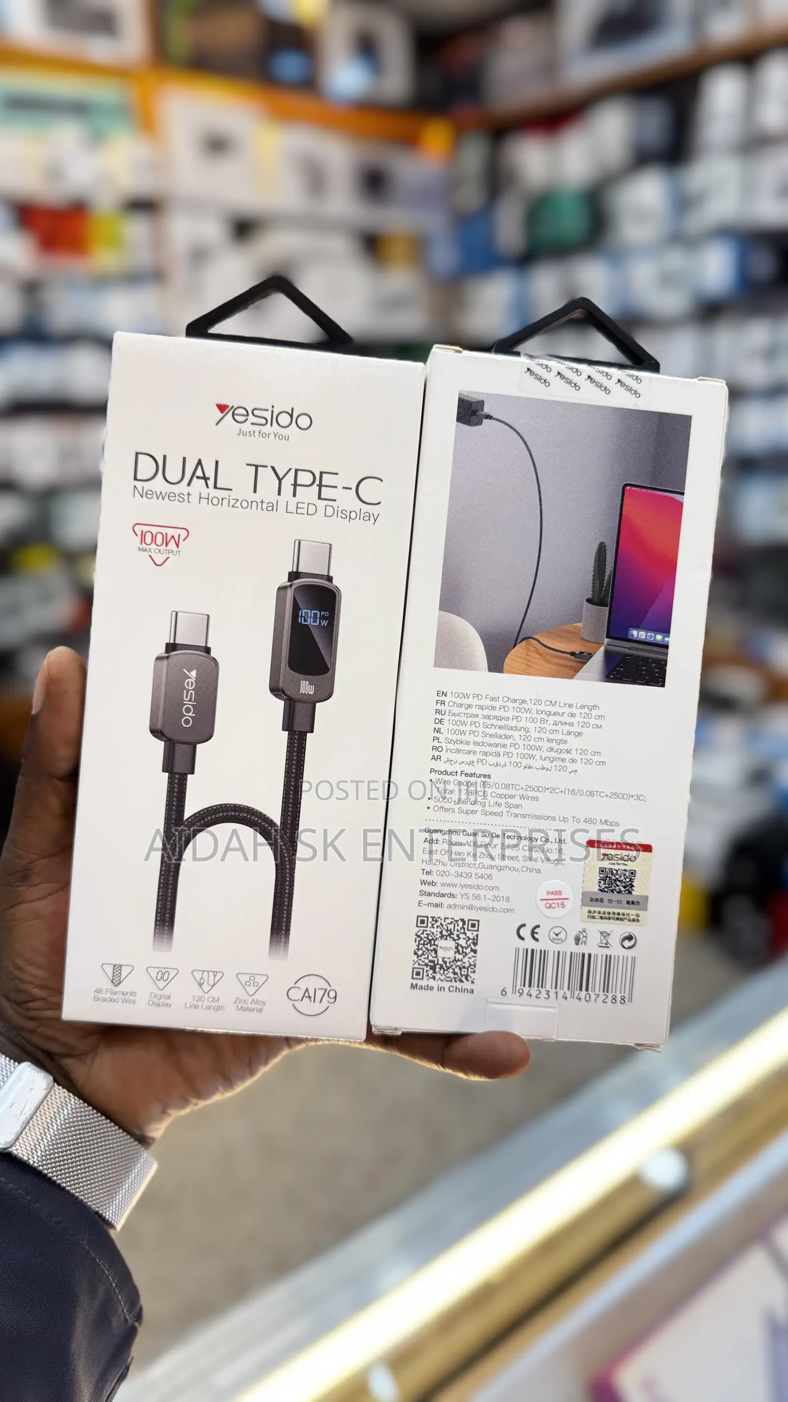 CA179 1.2 Meters Type-C to Type-C PD100W Super Fast Charging