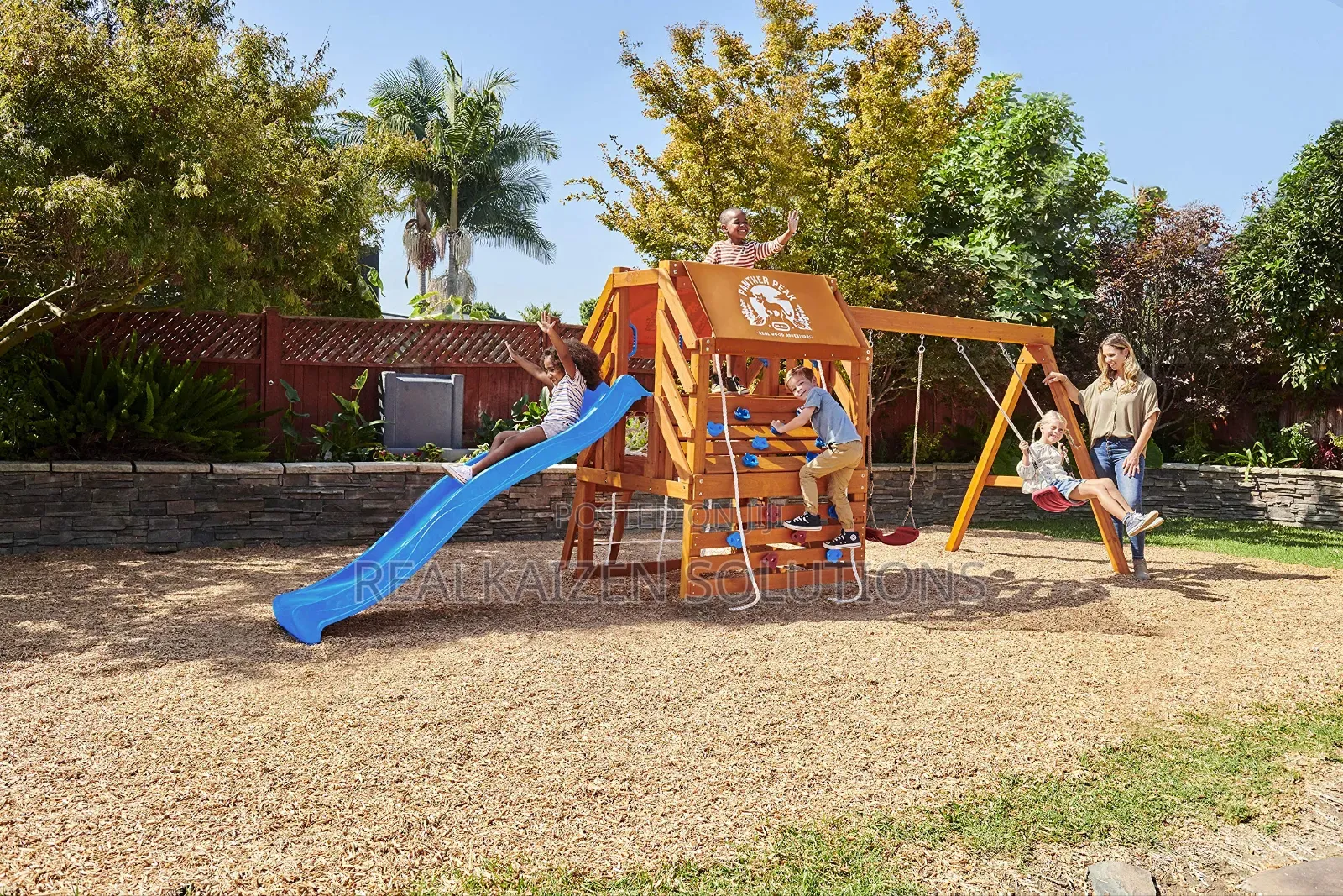 Wood Outdoor Garden Playset With Swing Set Slide and Climber