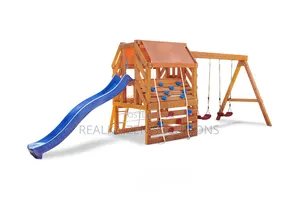 Wood Outdoor Garden Playset With Swing Set Slide and Climber