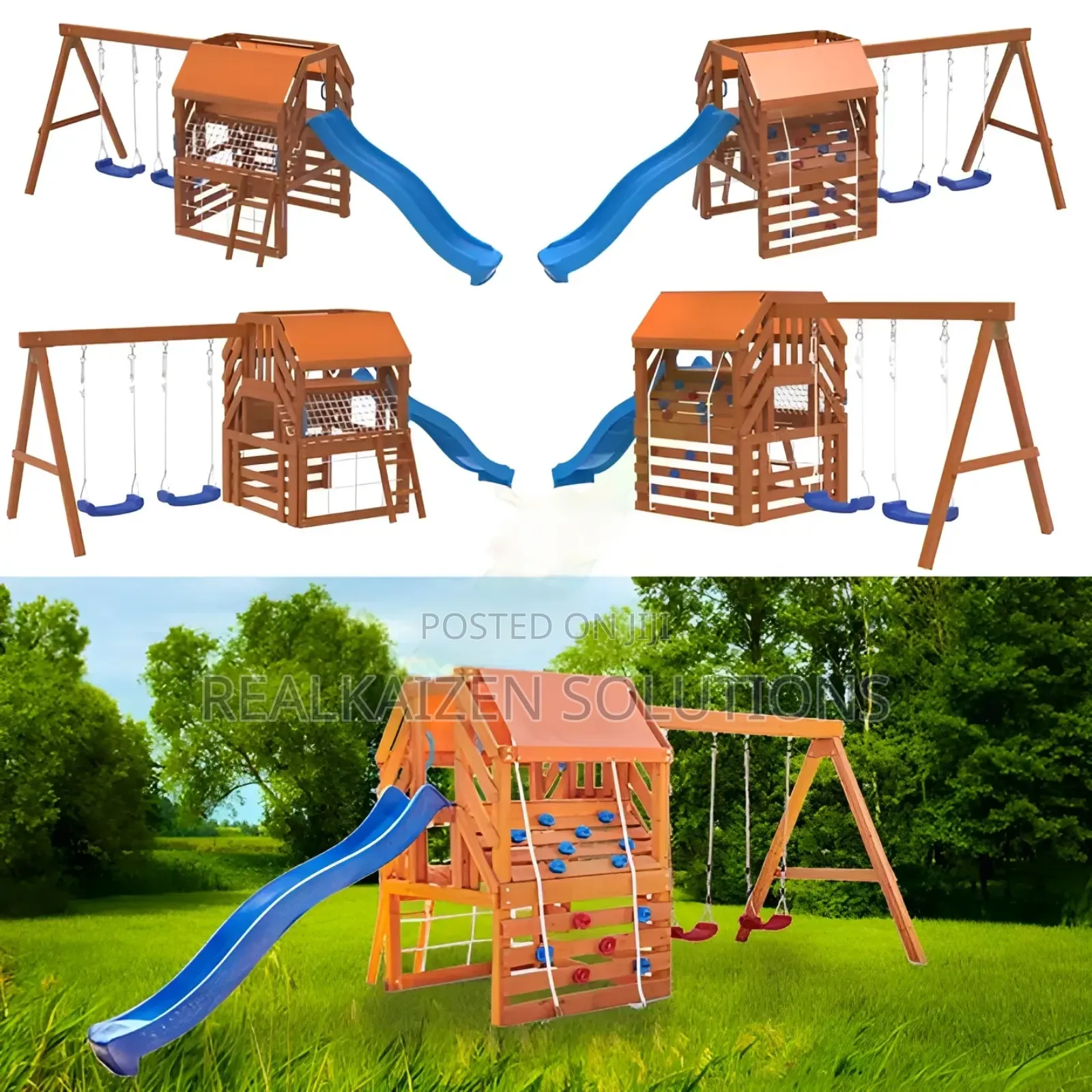 Wood Outdoor Garden Playset With Swing Set Slide and Climber