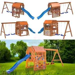 Wood Outdoor Garden Playset With Swing Set Slide and Climber