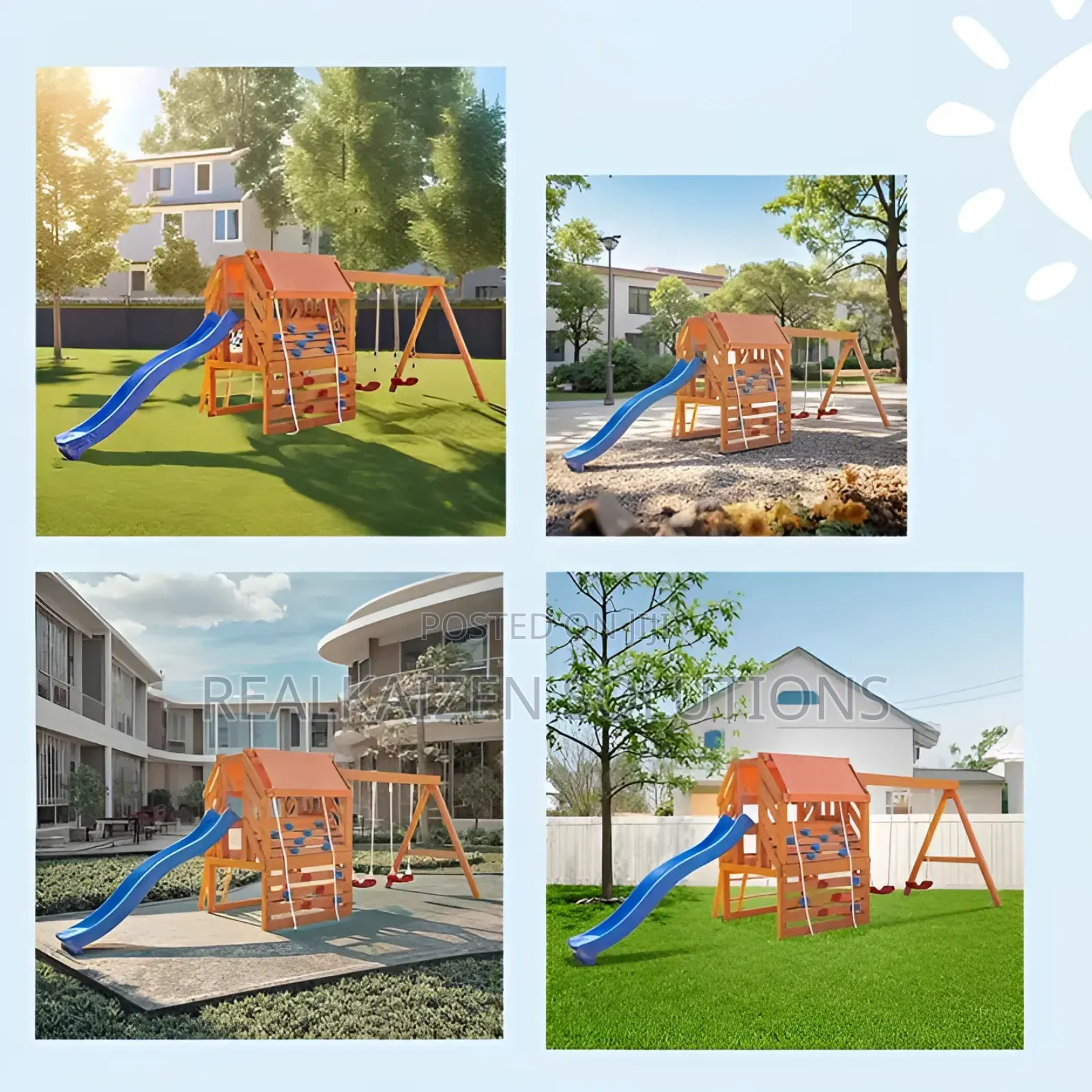 Wood Outdoor Garden Playset With Swing Set Slide and Climber