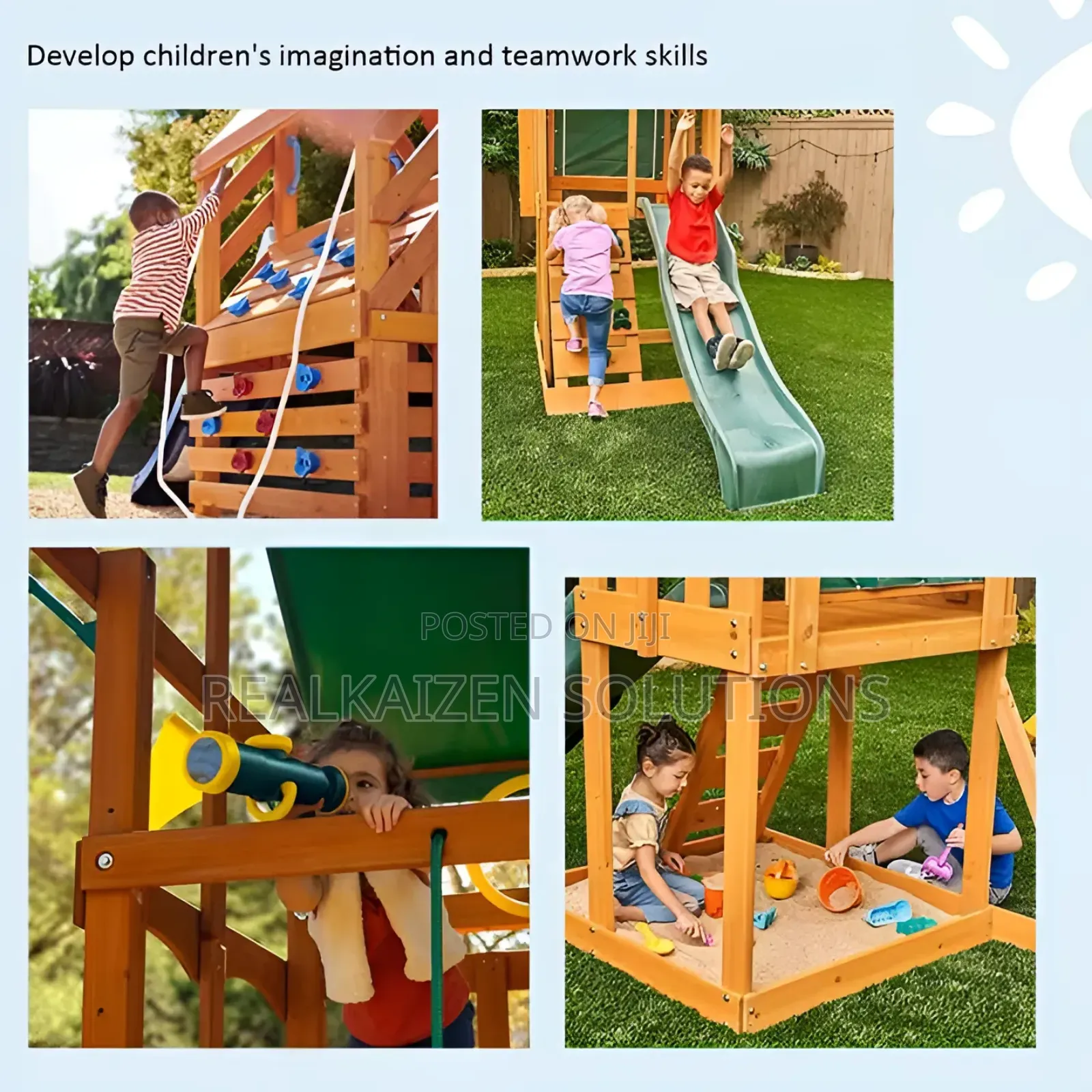 Wood Outdoor Garden Playset With Swing Set Slide and Climber