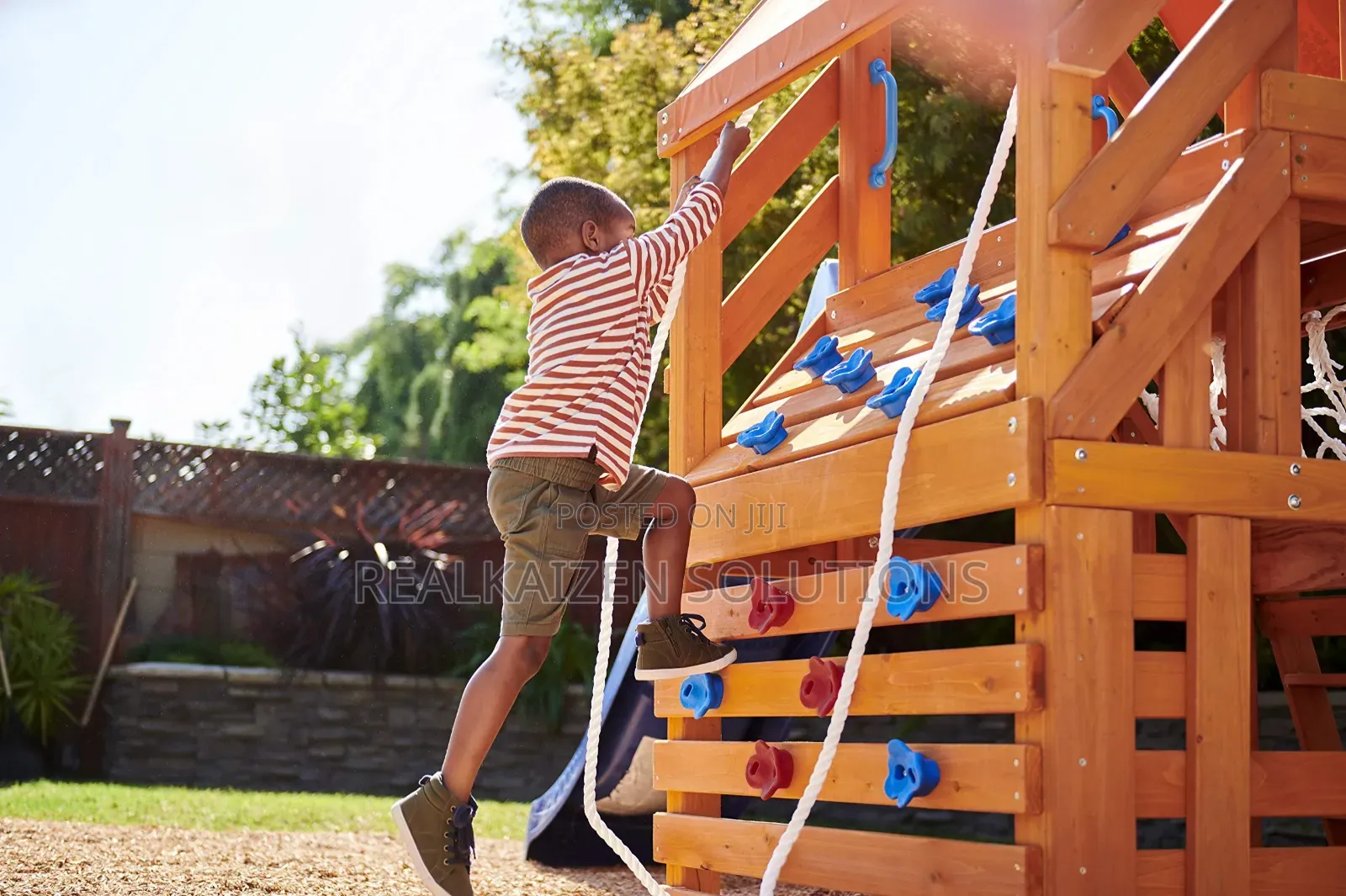 Wood Outdoor Garden Playset With Swing Set Slide and Climber