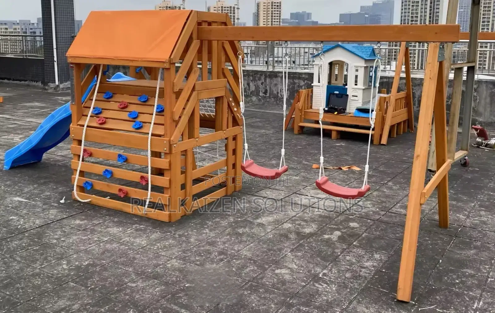 Wood Outdoor Garden Playset With Swing Set Slide and Climber