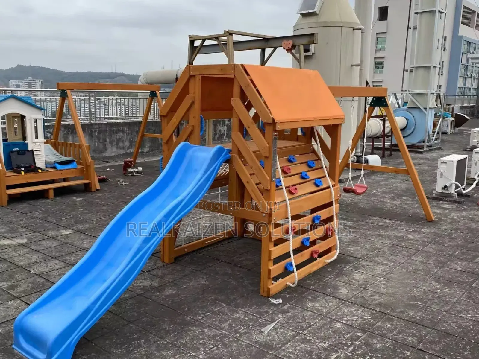 Wood Outdoor Garden Playset With Swing Set Slide and Climber